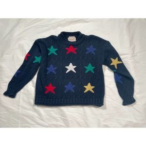 Vintage Christopher Banks Star Hand Woven Sweater Blue Medium 90s 80s Y2K